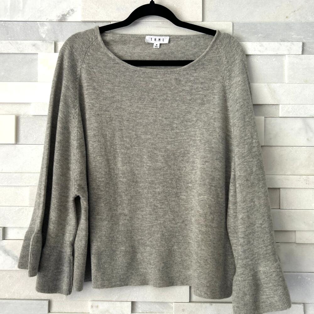 THML Anthro Wool Blend Bell Sleeve Oversized Cropped Gray Crew Neck Sweater sz M